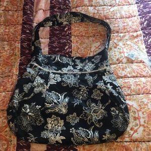 Black White Floral Tote Shoulder Bag